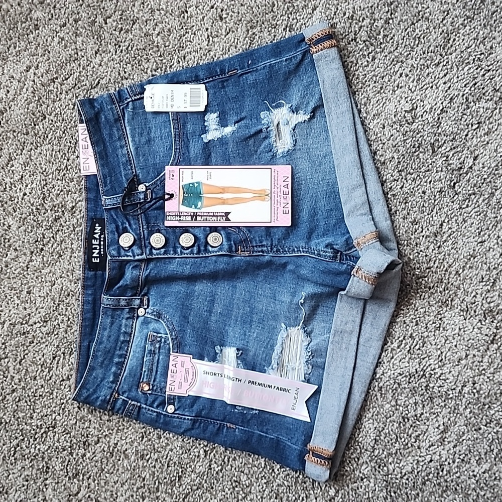 NWT - ENJEAN Button Fly High Rise Denim jean shorts size M